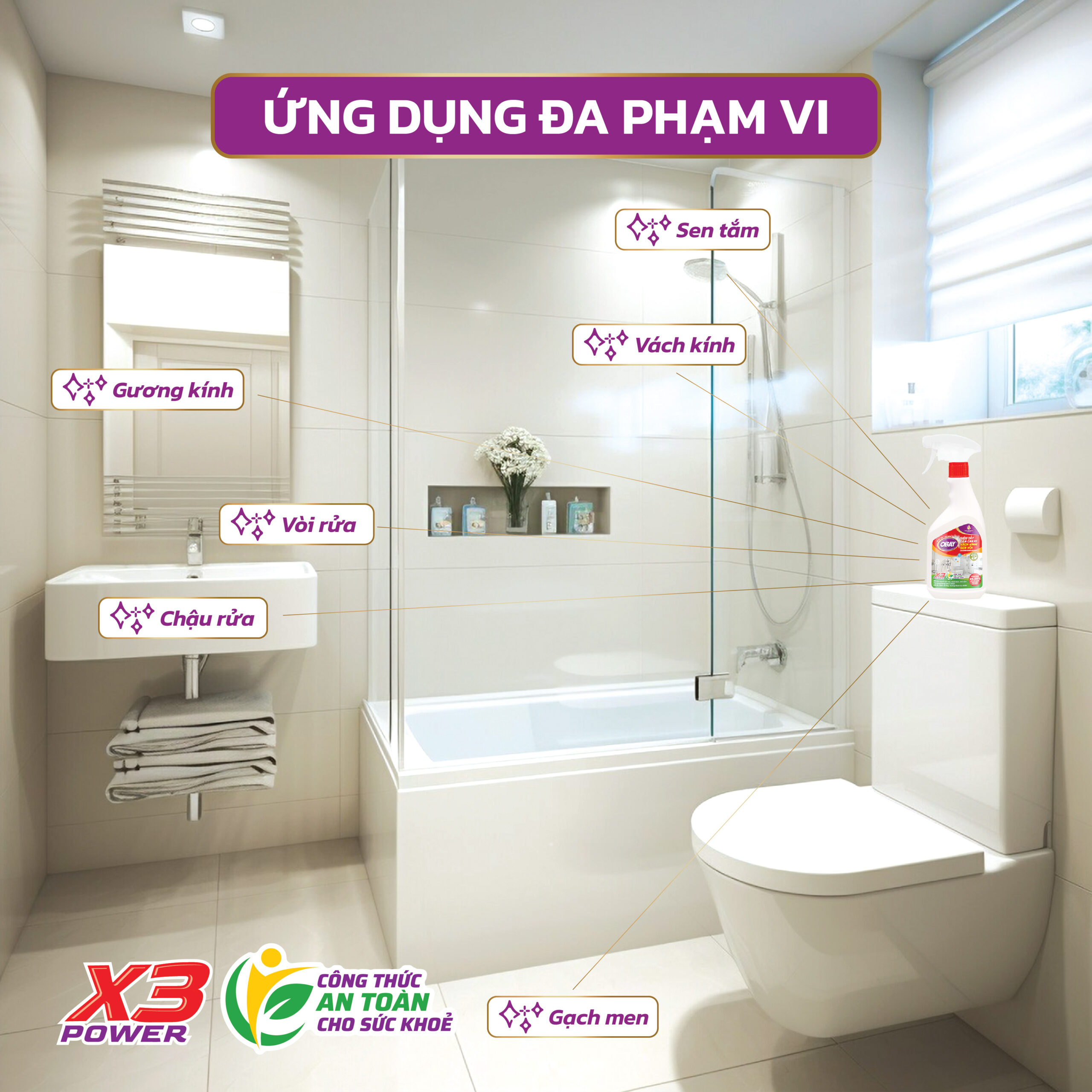 Siêu tẩy cặn Canxi Obay 450ml ( tẩy vách kính, sen vòi, lavabo, chậu rửa bát…) - Ảnh 5