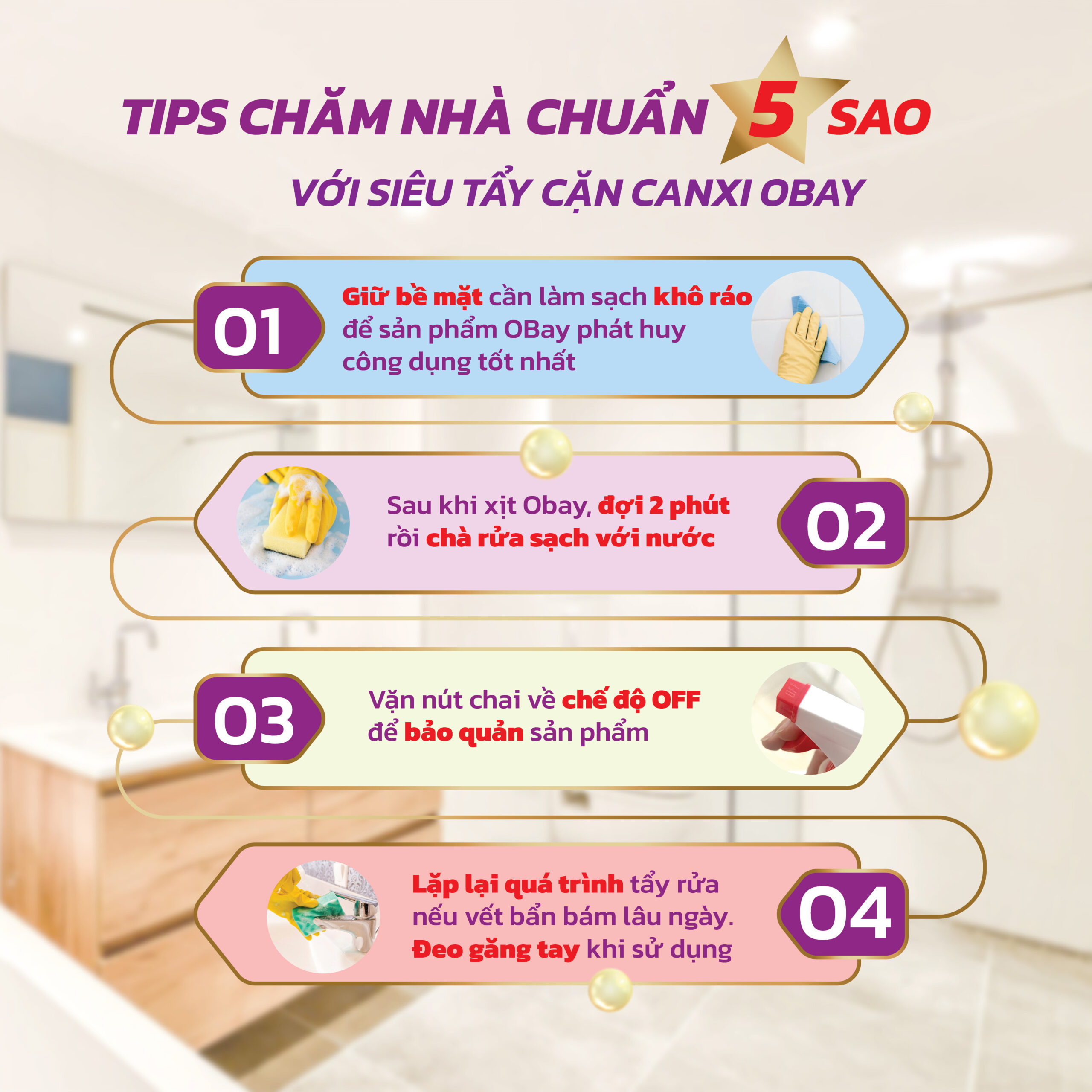 Siêu tẩy cặn Canxi Obay 450ml ( tẩy vách kính, sen vòi, lavabo, chậu rửa bát…) - Ảnh 3