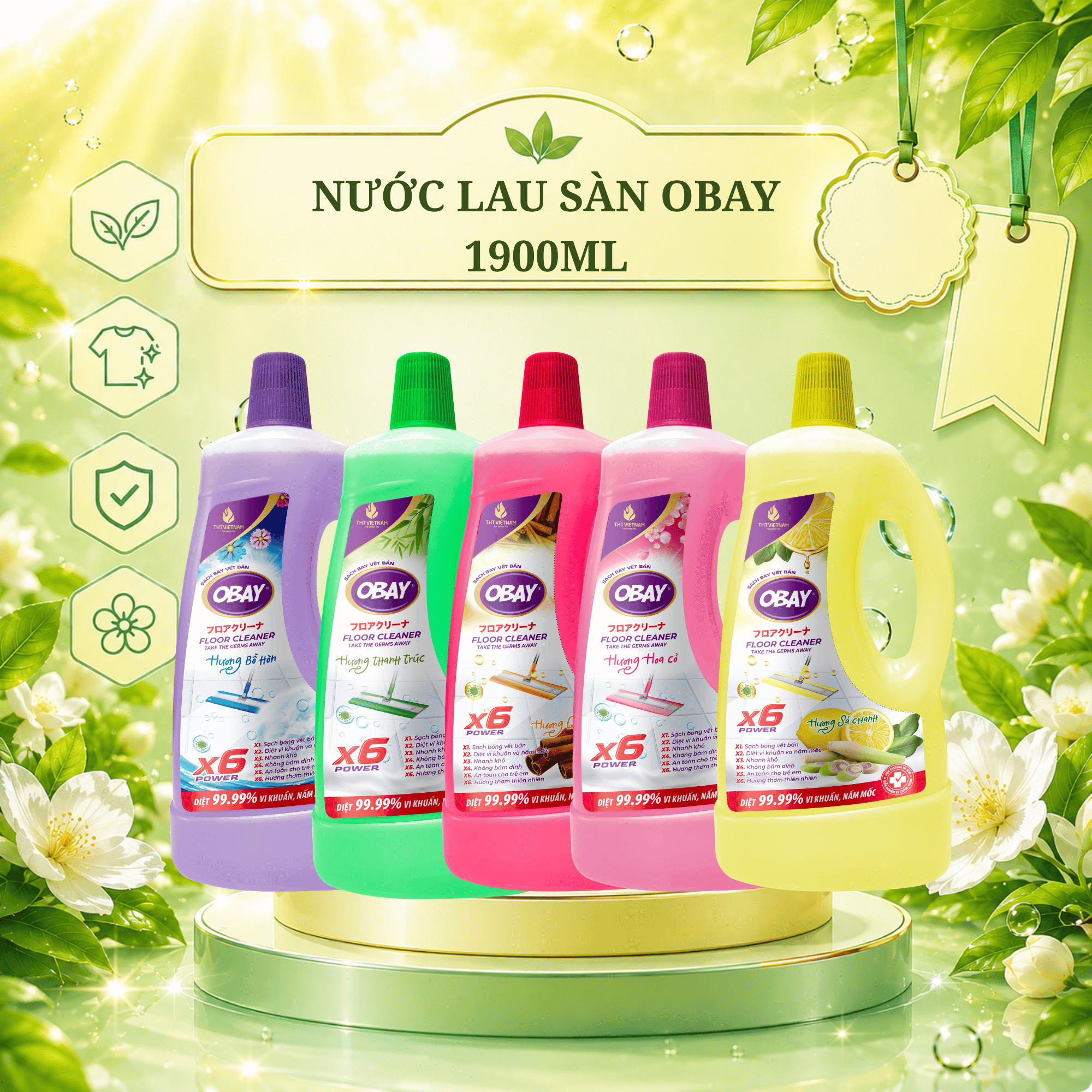 Nước lau sàn đậm đặc Obay 1900ml