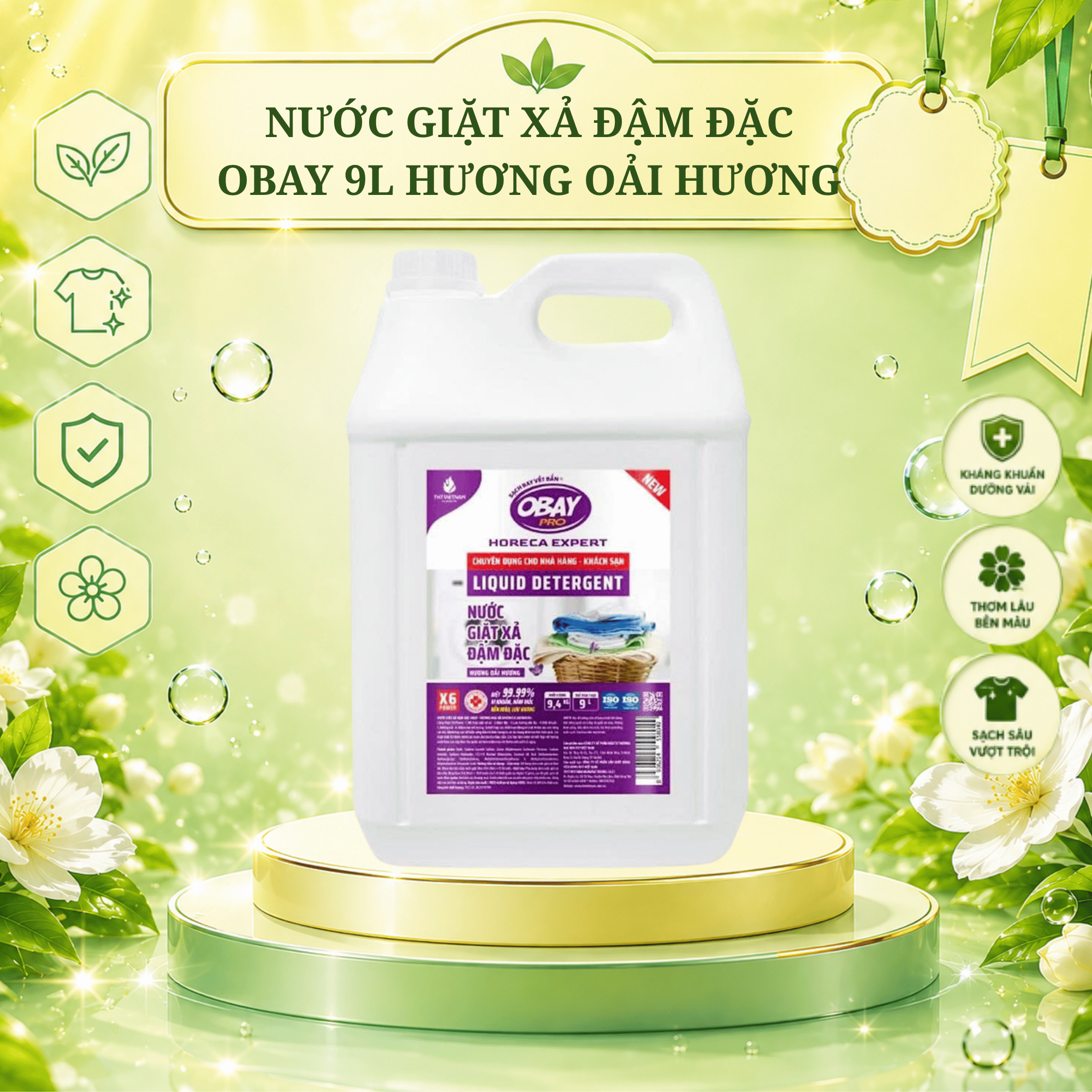 Nước giặt xả đậm đặc Obay 9L hương oải hương