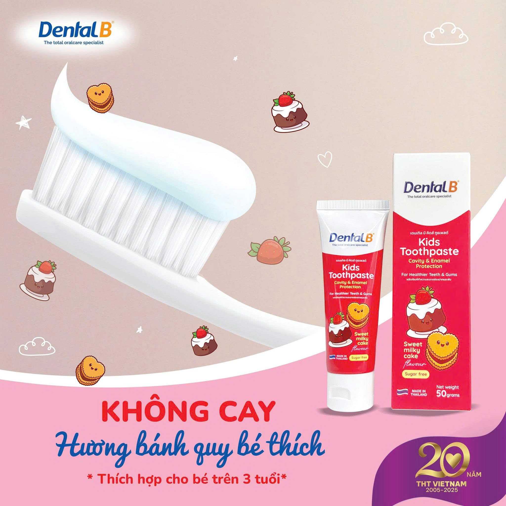 Kem đánh răng thảo dược trẻ em Dental B Thái Lan vị bánh sữa 50gr - Ảnh 3