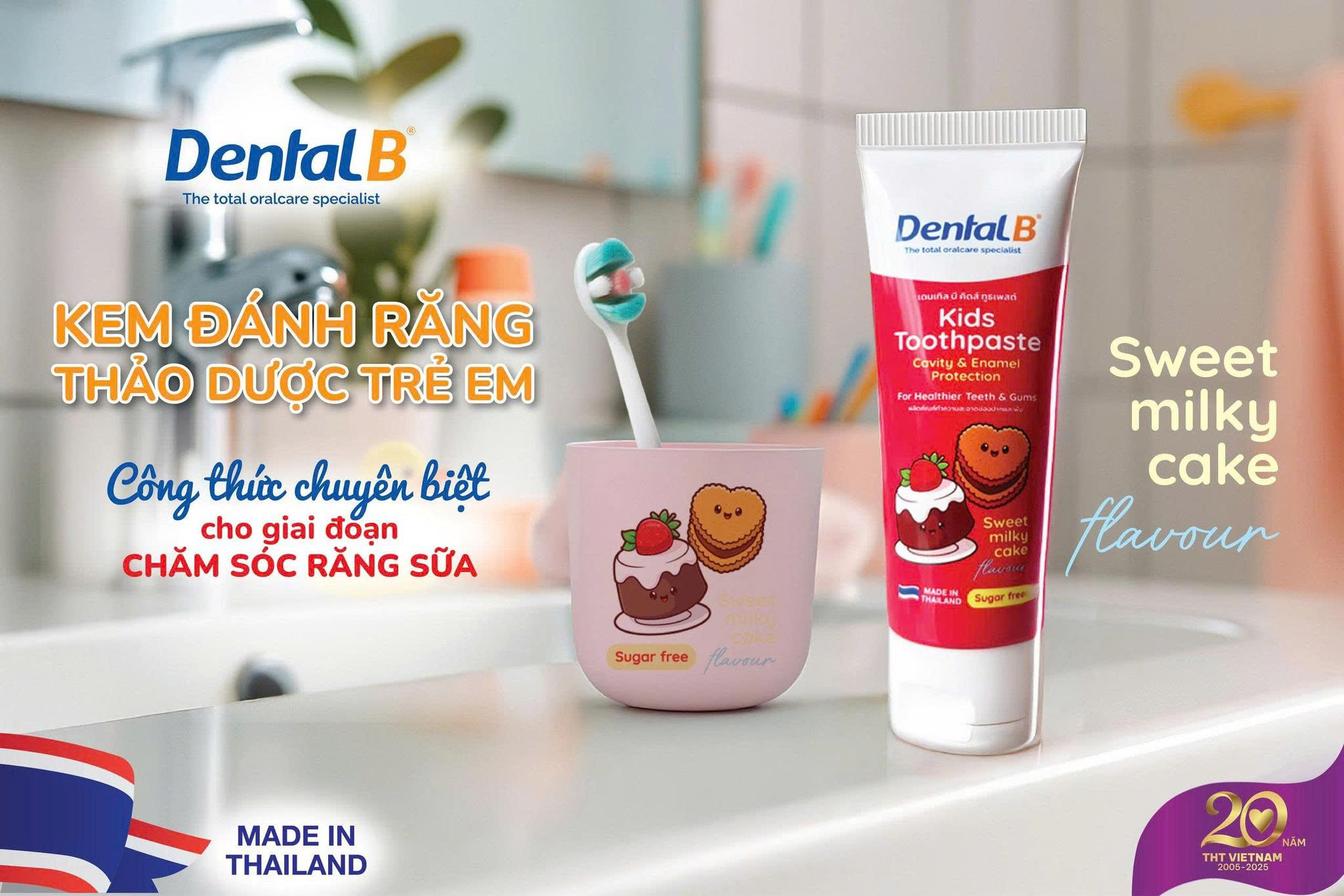Kem đánh răng thảo dược trẻ em Dental B Thái Lan vị bánh sữa 50gr - Ảnh 2