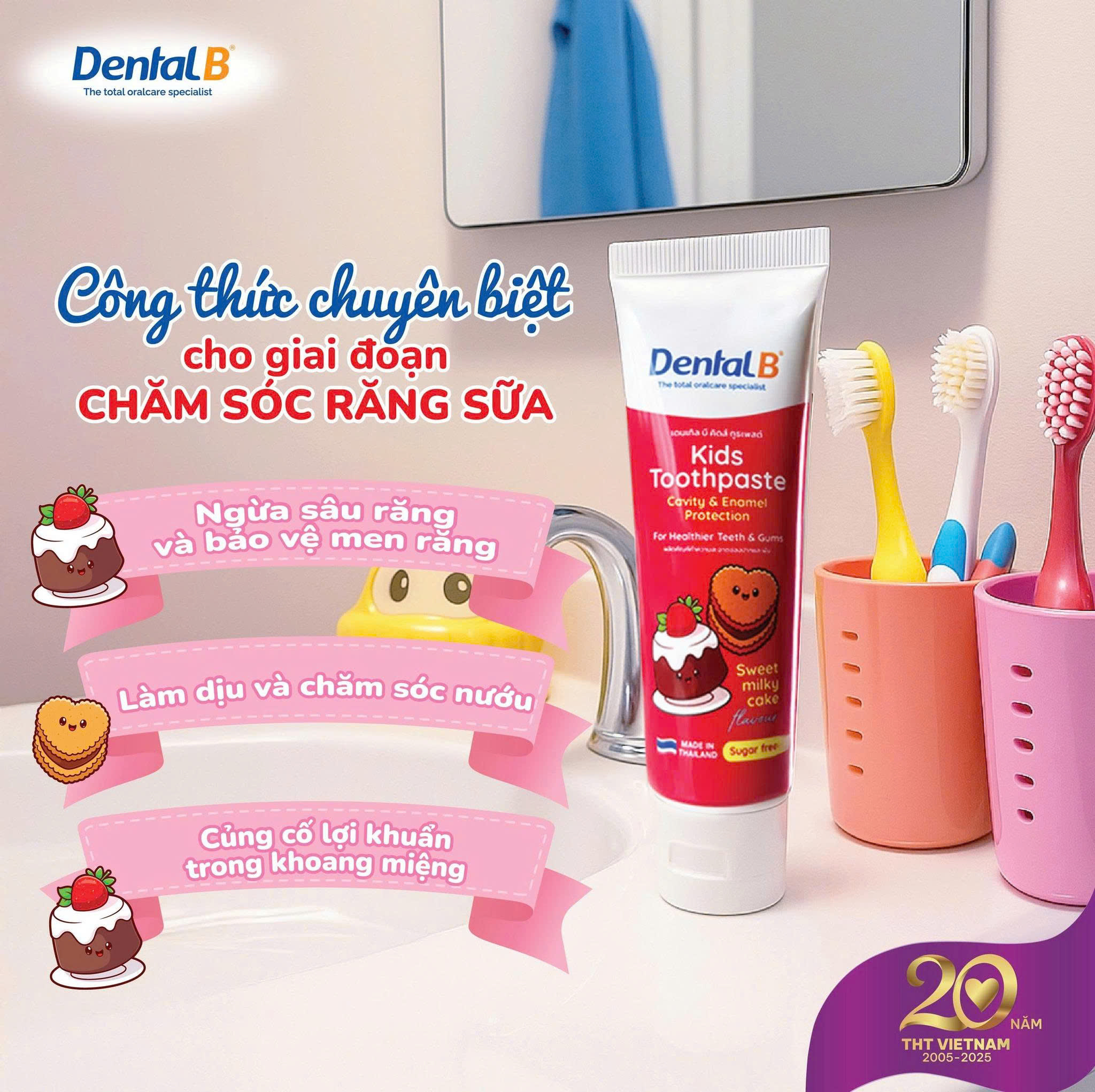 Kem đánh răng thảo dược trẻ em Dental B Thái Lan vị bánh sữa 50gr - Ảnh 4