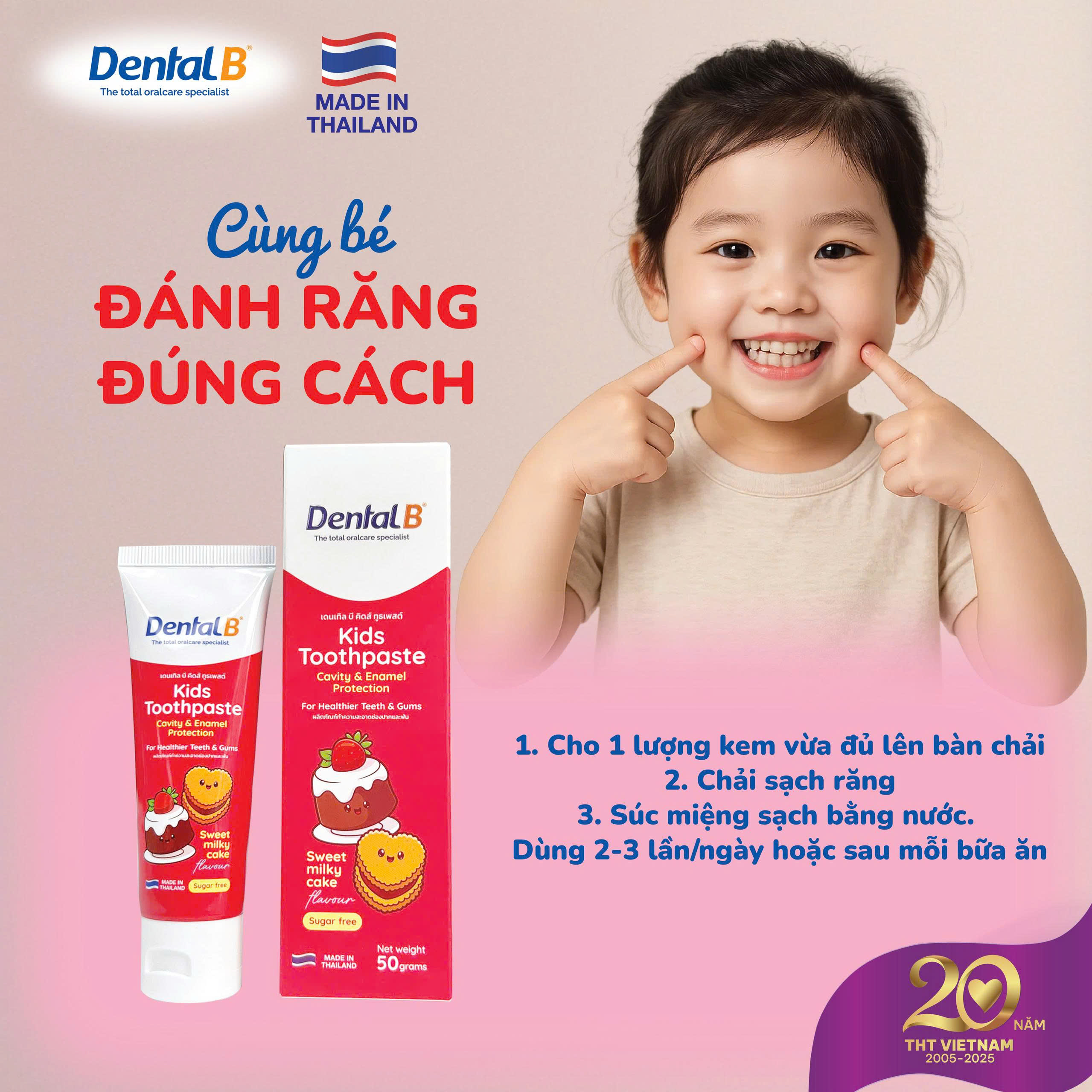 Kem đánh răng thảo dược trẻ em Dental B Thái Lan vị bánh sữa 50gr - Ảnh 5
