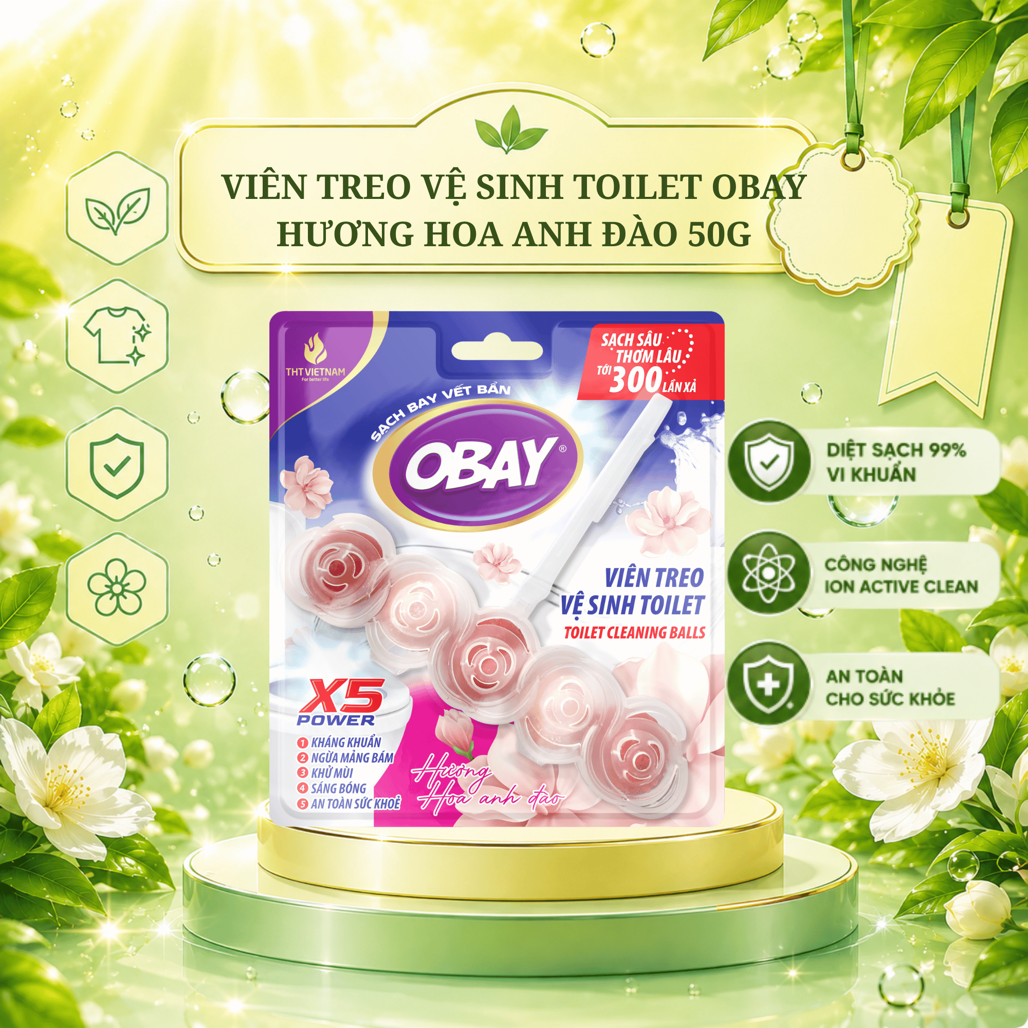 Viên treo vệ sinh Toilet Obay hương hoa anh đào 50g