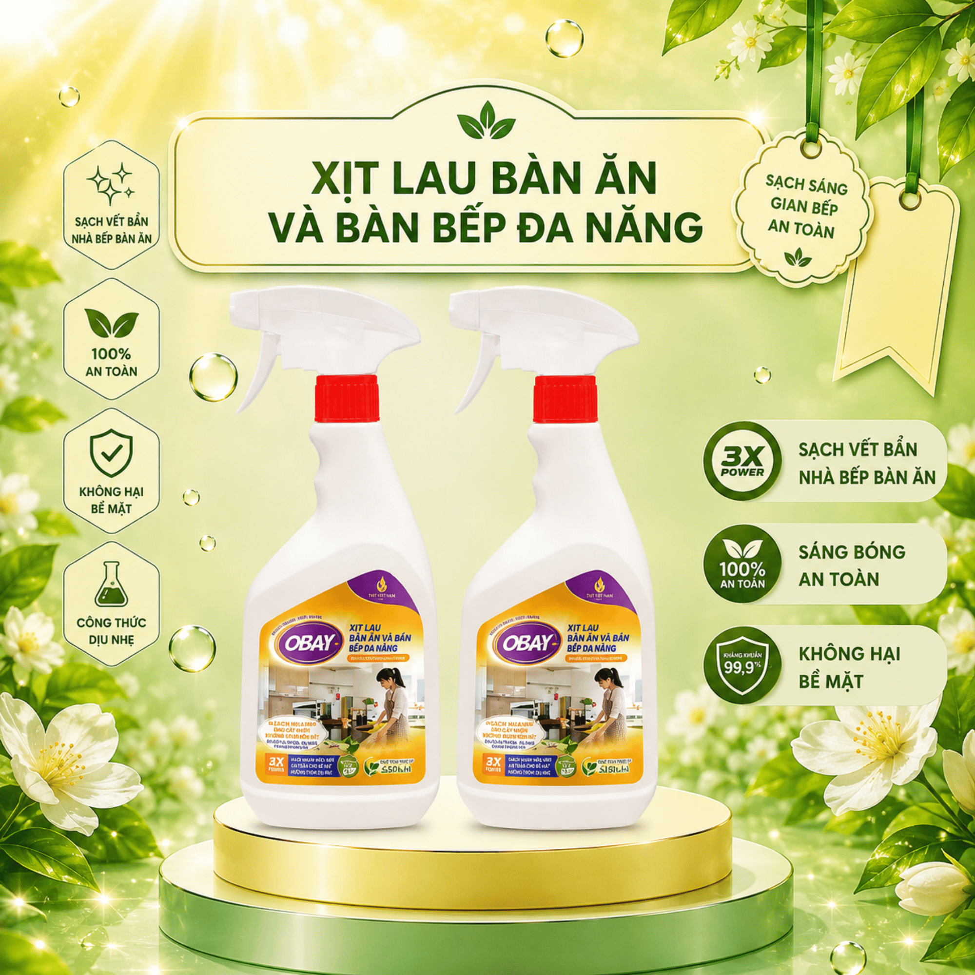 Xịt Lau Bàn Ăn Và Bếp Đa Năng OBAY 450ml